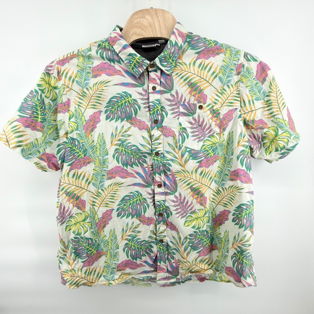 Ron Jon Surf Shop Hawaiian Shirt Mens XXL Tropical Floral Cotton Button Up White